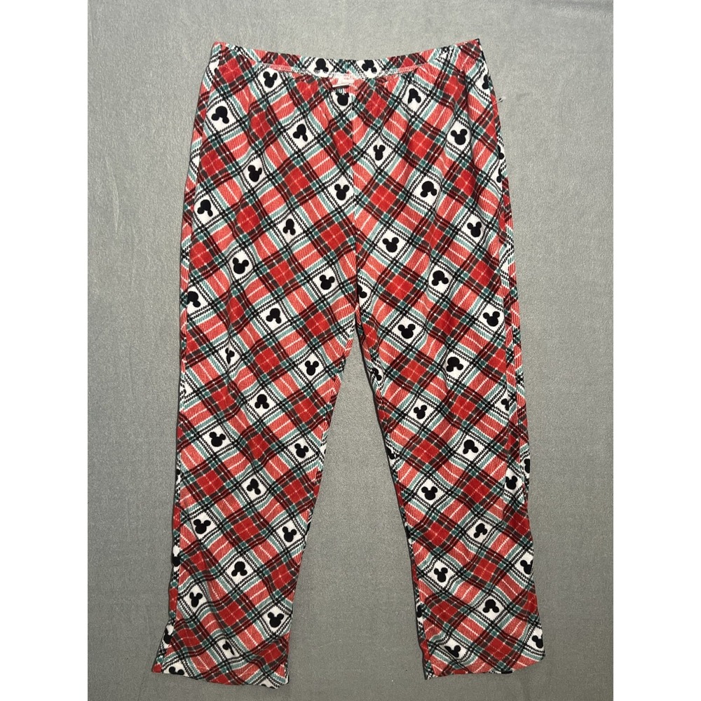 Disney Mickey Mouse Plaid Pajama Pants Women's Size Large Red Green White Fleece